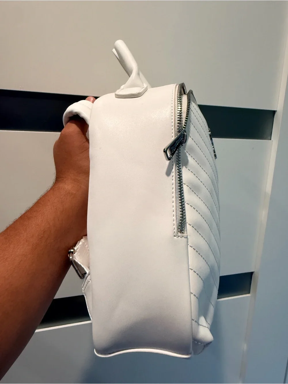 Loungefly White Quilted Chevron Mini Backpack with Character Charm